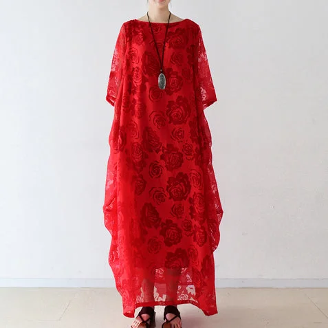 Women's Functional Apparel For Outdoor Activities Fashion Forward, Function First Red roses tulle chiffon caftans maxi dresses causal gown plus size clothing