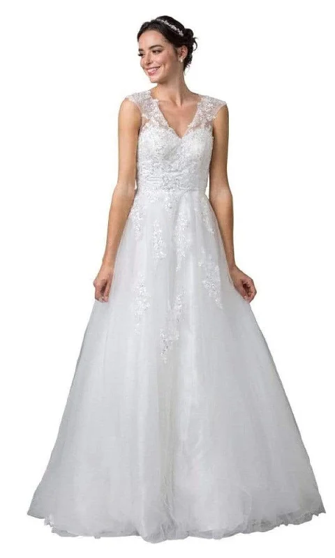 Comfortable Women's Apparel Fashion Essentials Trevi Collection Bridal - W2443 V Neck Classic Wedding Dress