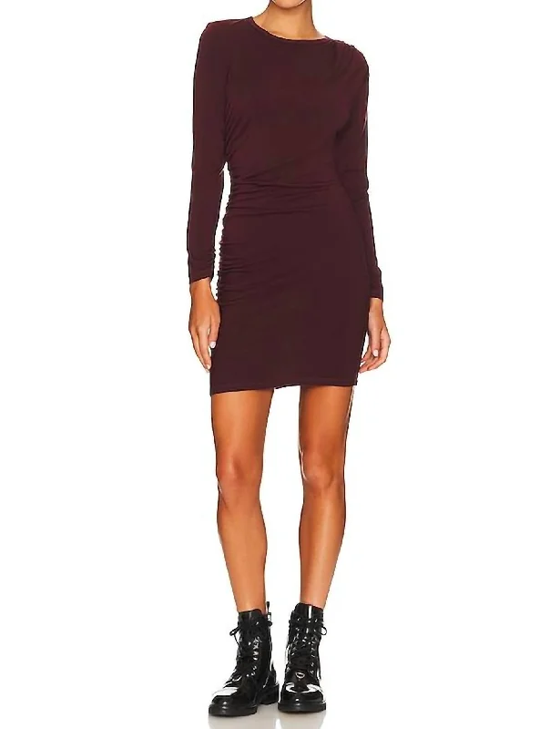 Women's Active Outfit For Fitness The Good Stuff Ruched Long Sleeve Mini Dress In Mahogany