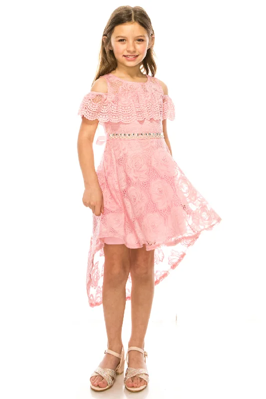 Vintage Clothing For Women Timeless Elegance Redefined Girls High-Low Floral Lace Overlay Flower Girl Dress 4-14