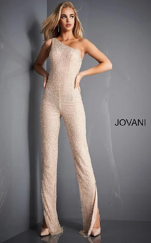 Chic Clothing For Women Casual Weekend Relaxed Style Jovani 3816 Formal One Shoulder Beaded Jumpsuit