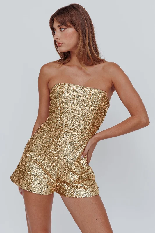 Women's Clothing And Garments Sets Flash Sales Vivid Dreams Strapless Sequin Romper Gold