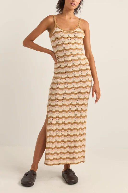 Women's Luxury Attire Dive Into Trendy Styles Rhythm Aries Stripe Knit Midi Dress - NATURAL