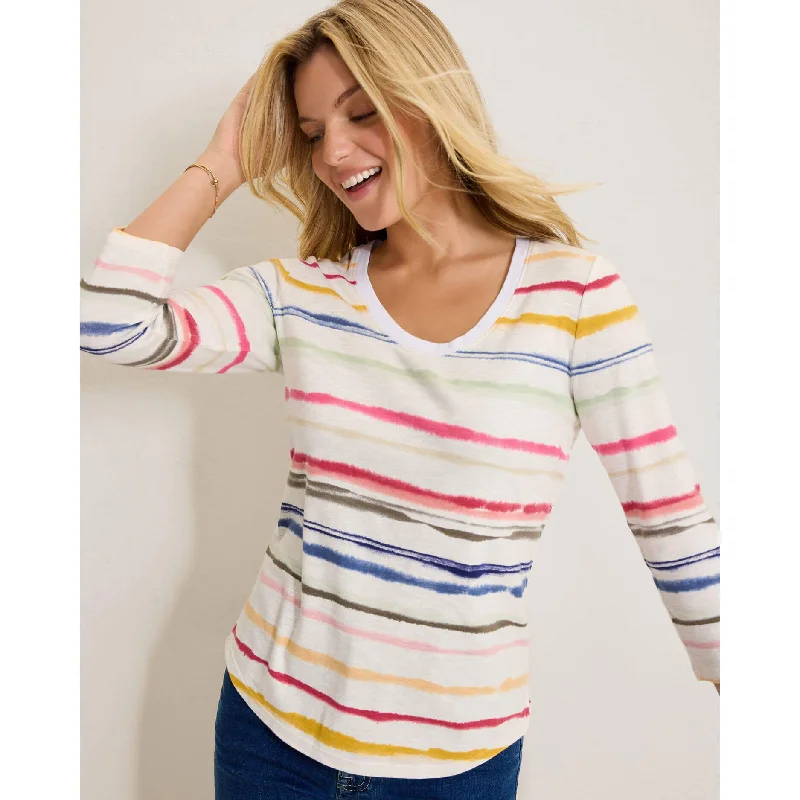 Vintage-Inspired Women's Apparel Discounts On Casual Weekend Styles Tommy Bahama Women's Ashby Isles Sealight Stripe 3/4 Sleeve T-Shirt - Coconut