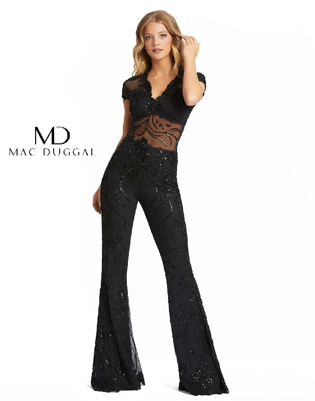 Women's Vacation Outfit Fashion Deal Mac Duggal 1993 Long Formal Beaded Lace Jumpsuit