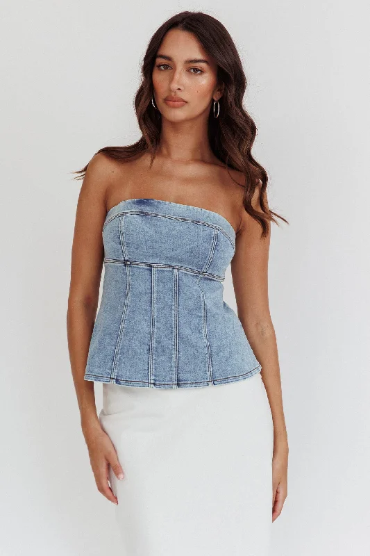 Women's Everyday Attire Top Brand Discounts Cathlin Strapless Top Denim Blue