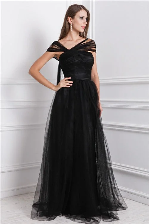 Charming Women's Holiday Apparel Elegant Style A-Line/Princess Bateau Sleeveless Ruffles Long Net Dresses