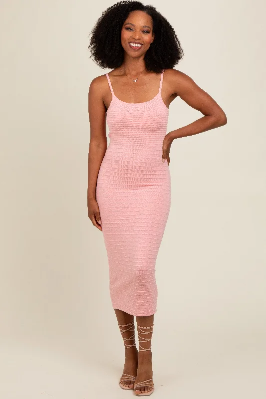 Women's Attire Step Ahead, Lead The Trend Pink Fitted Spaghetti Strap Midi Dress