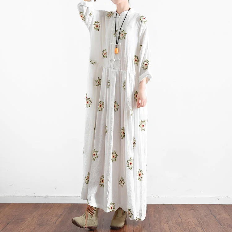 Women's Party Clothes End-Of-Season Clearance Vintage White Embroidered Chiffon Dresses Long Plus Size Caftans Oversized Gown