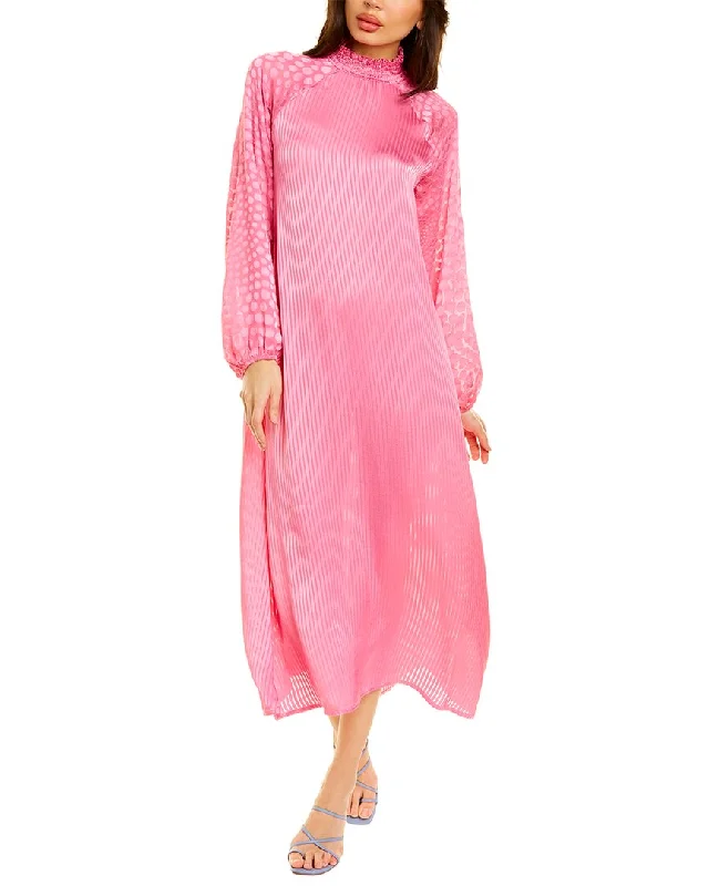 Stylish Women's Clothing Budget Friendly HOST&VAR Pink Cadillac High Neck Midi Dress