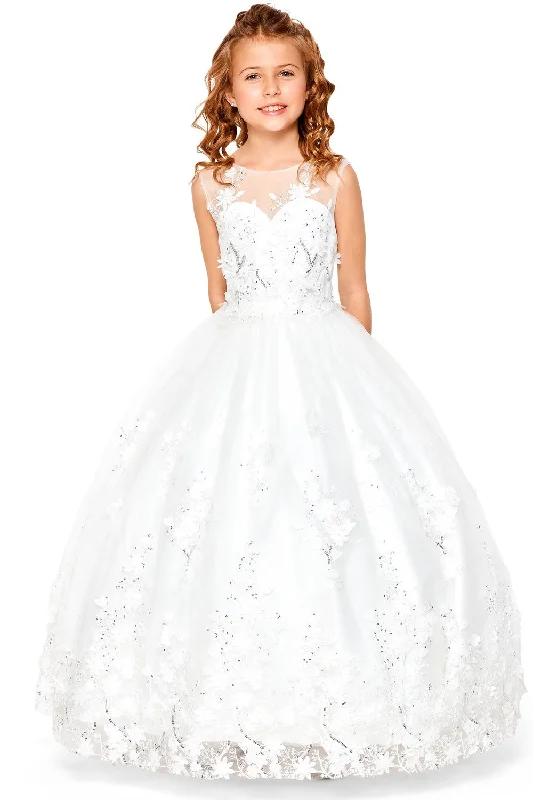 Classic Women's Apparel Everyday Basics Big Girls Off White 3D Floral Applique Lace Sequin Junior Bridesmaid Dress 8-16