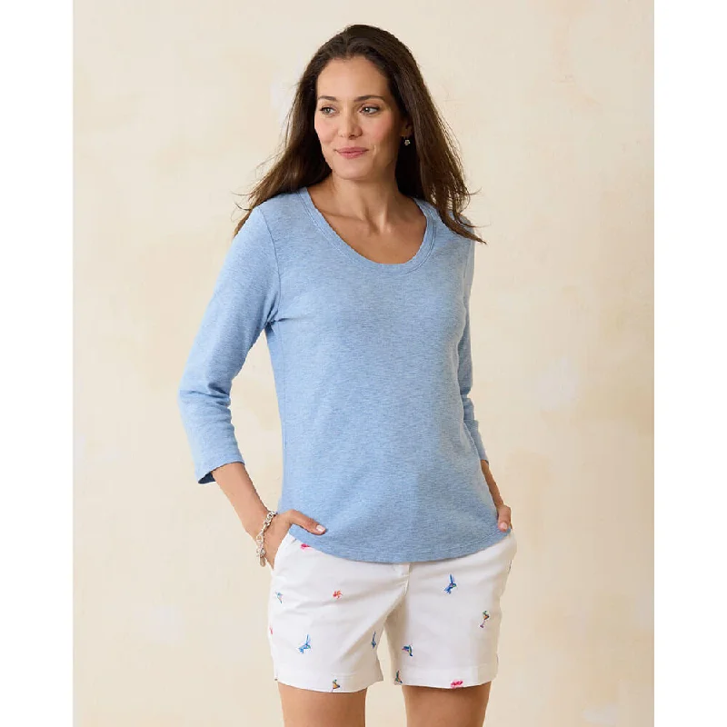 Women's Plus-Size Apparel Early Access To Art Deco Styles Sale Tommy Bahama Women's Ashby Isles Rib 3/4 Sleeve Scoop T-Shirt - Light Sky Heathered*