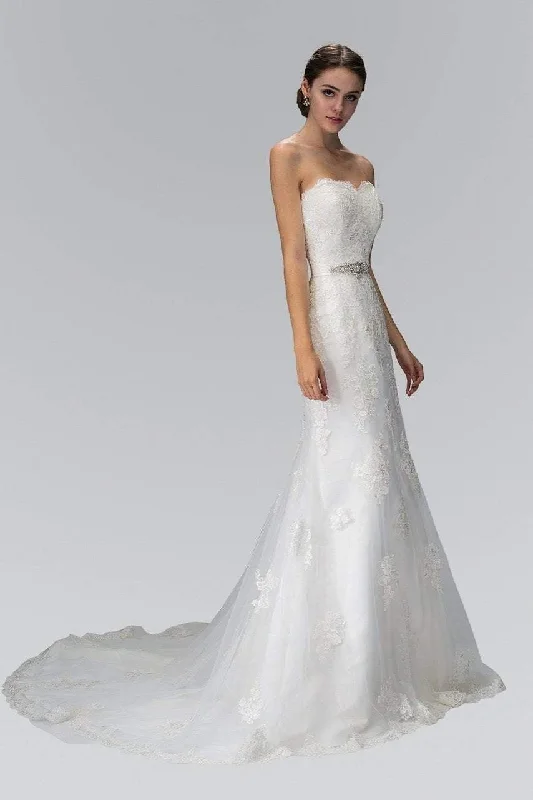 Women's Outerwear Clothing Huge Markdowns Elizabeth K Bridal - GL1354 Appliqued Strapless Sweetheart Sheath Bridal Gown