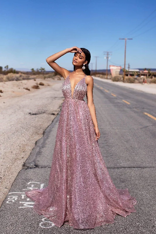 Women's Clothes For Special Occasions Fashion Deal Electra Glitter Gown - Rose Gold