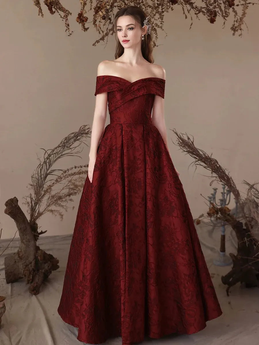 Women's Work Apparel Season Appropriate Women's Collection Amzcw A-Line Off Shoulder Satin Burgundy Long Prom Dress Burgundy Long Evening Dress prom dresses shops ﻿