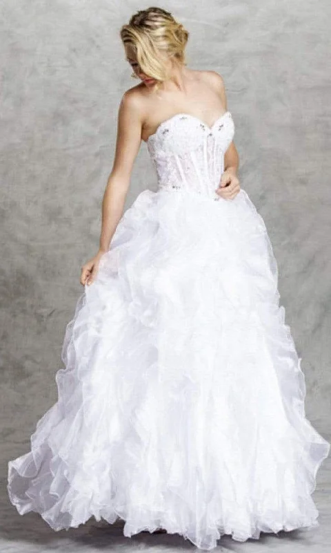 Women's Evening Garments Special Occasion Wear Trevi Collection Bridal - LH032 Corset Bod Ruffled Wedding Gown