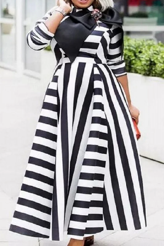 Women's Athleisure Apparel Seasonal Picks Striped Classic Bowknot Maxi Dress