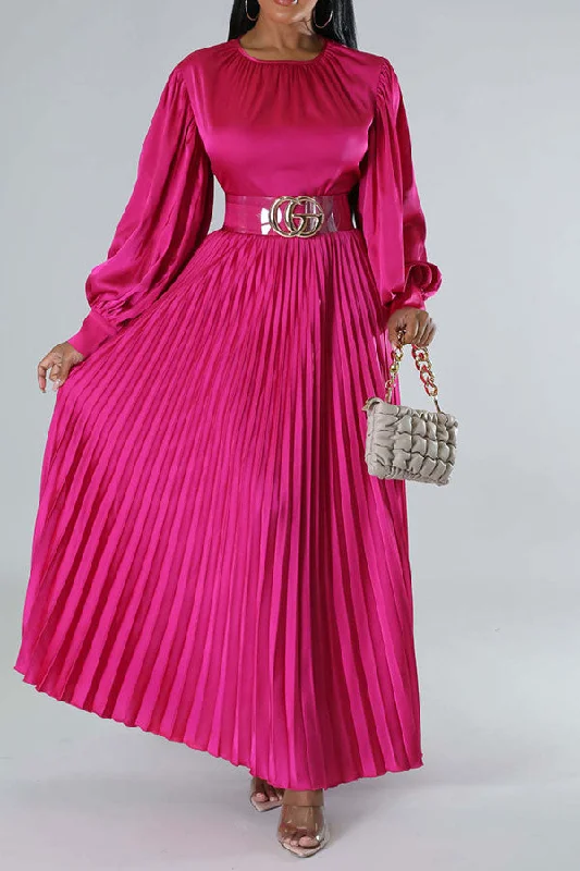 Stylish Clothes For Women Limited Time Offer Solid Color Classic Pleated Maxi Dress