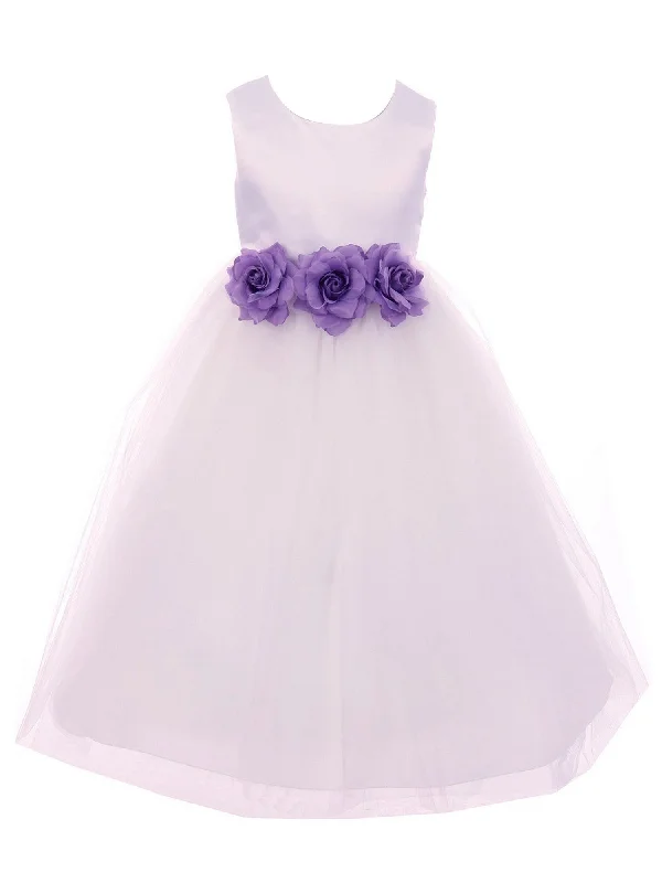 Women's Seasonal Wardrobe Clothing Enjoy Discount Big Girls White Lilac Floral Satin Junior Bridesmaid Dress 8-14