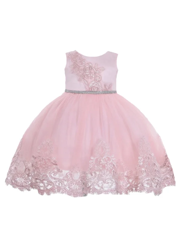 Charming Women's Outfit For Special Occasions Premium Fashion Little Girls Blush Floral Embroidery Glitter Belt Flower Girl Dress 2T-4T