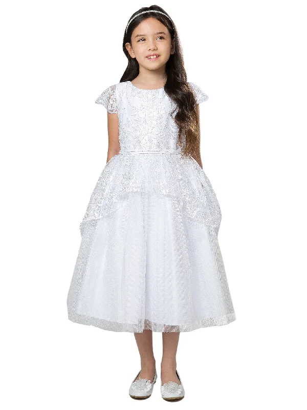 Women's Travel Garments Unbeatable Prices Girls White Sequin Floral Embroidered Lace Peplum Communion Dress 6-16