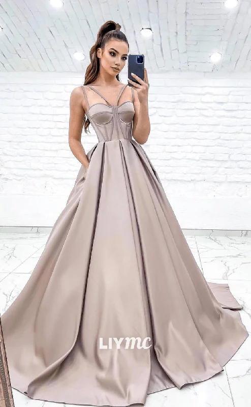 Women's Transitional Clothes Comfort Meets Fashion LP628 - A Line V Neck Cut Outs Satin Long Prom Party Dress With Sweep Train