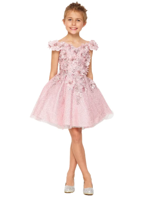 Women's Clothing For Outdoor Activities Style Streetwear Bliss Little Girls Dusty Rose 3D Floral Applique Flower Girl Dress 2-6