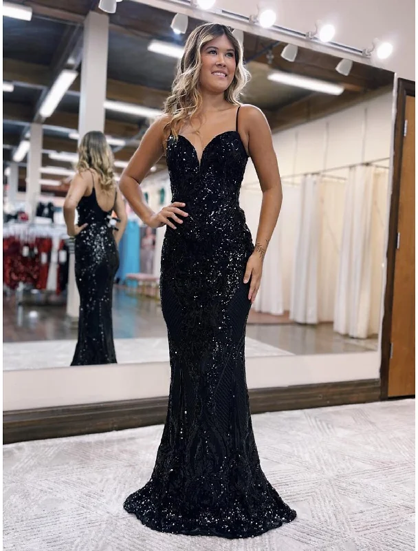 Women's Professional Attire The Latest Trends Mermaid / Trumpet Prom Dresses Sparkle & Shine Dress Formal Sweep / Brush Train Sleeveless V Neck Sequined Backless with Sequin