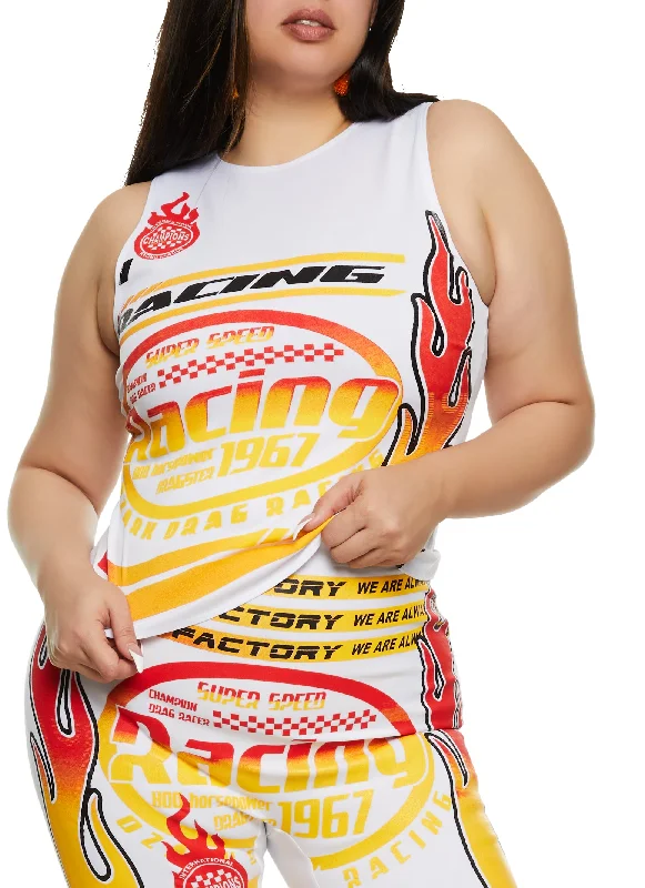 Sustainable Women's Clothing Lighten Up With Nordic Styles Plus Size Flame Racing Graphic Tank Top