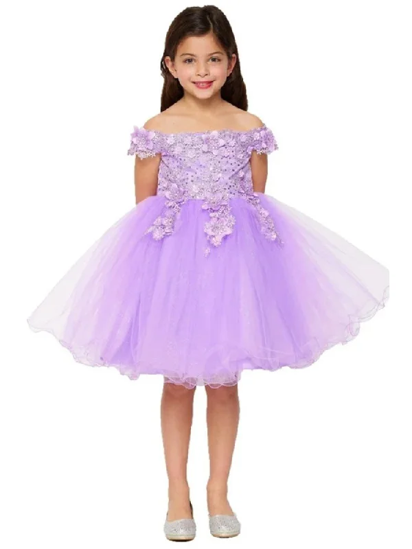 Women's Travel Apparel Huge Discounts This Week Big Girls Lilac 3D Floral Sequin Tulle Off Shoulder Junior Bridesmaid Dress 8-12