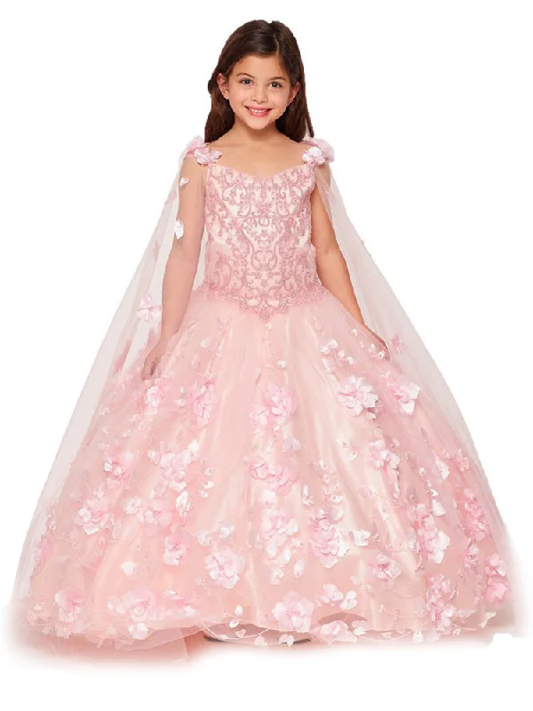 Women's Formal Clothes Comfort First Women's Wear Bliss Big Girls Blush 3D Stone Pearl Sweetheart Floral Cape Ball Gown 8-16