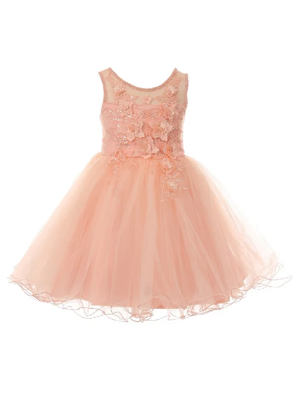 Timeless Women's Apparel Explore What's New Big Girls Peach 3D Floral Sequin Wired Tulle Skirt Junior Bridesmaid Dress 8-12