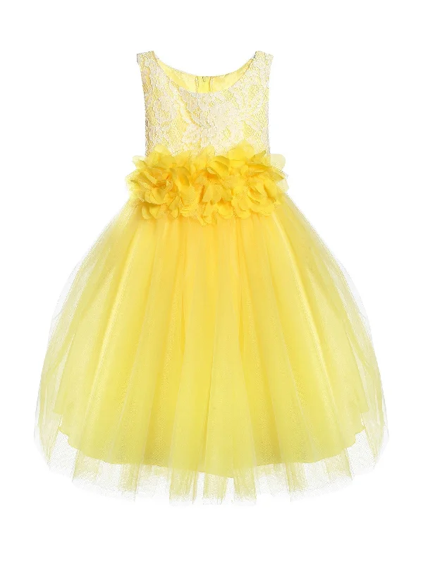 Women's Contemporary Clothing Special Offer Big Girls Yellow Floral Lace Tulle Junior Bridesmaid Dress 8-12