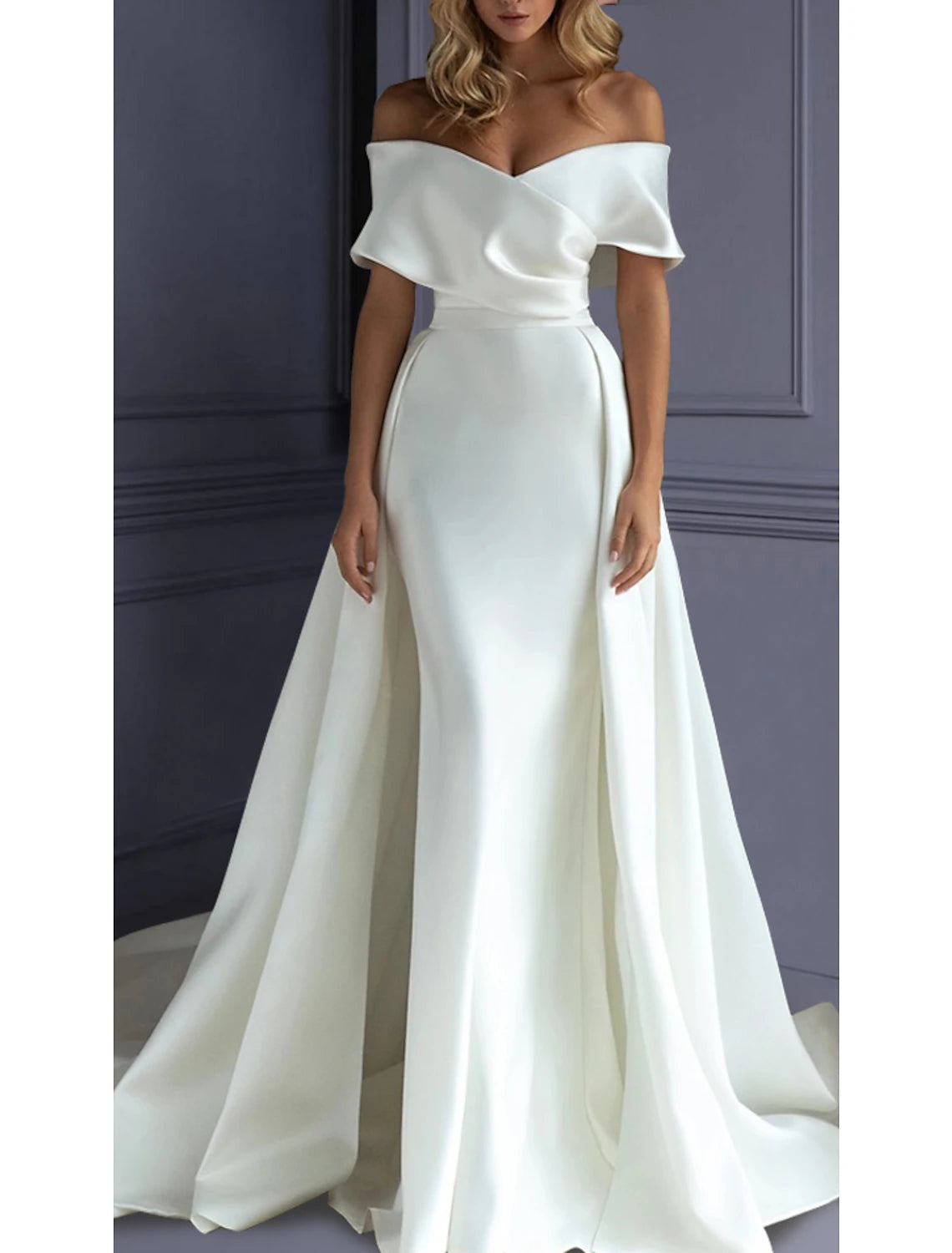 Women's Outdoor Attire Versatile Wardrobe Essentials Beach Formal Wedding Dresses Mermaid / Trumpet Sweetheart Off Shoulder Sleeveless Sweep / Brush Train Satin Bridal Gowns With Solid Color