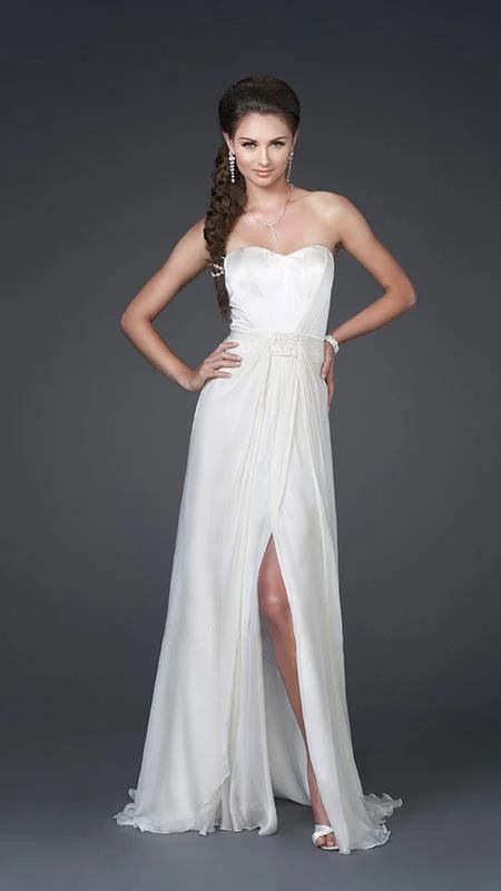 Women's Urban Clothing Special Offer For You La Femme - 15586 Strapless Sweetheart Long Silk Gown with Front Slit