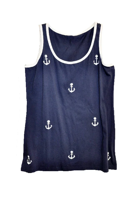 Women's Tops And Clothing Great Prices On Feminine Styles Cotton Knit Tank with Anchor Embroidery - Plus Size