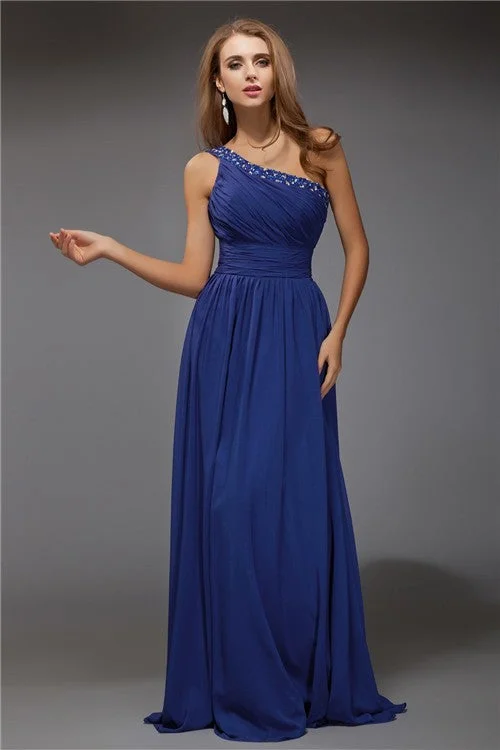 Women's Holiday Clothing High-End Women’S Wear Fantastic Sheath/Column One-Shoulder Sleeveless Beading Long Chiffon Dresses