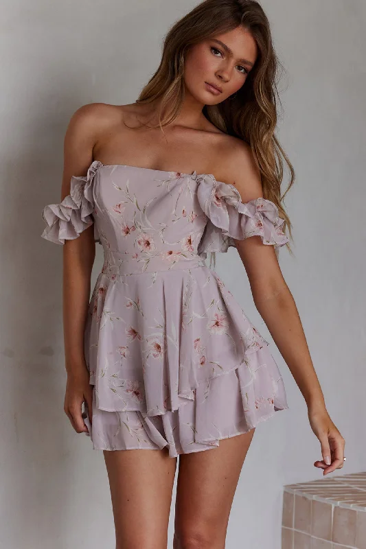 Women's Vintage Attire Quick Grab Deals Verona Off-Shoulder Romper Floral Print Pink