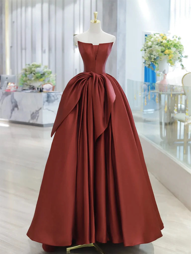 Women's Clothes And Apparel Sets Fashion Frontiers Amzcw A-Line Satin Burgundy Long Prom Dress Burgundy Long Formal Dress prom dresses shops ﻿