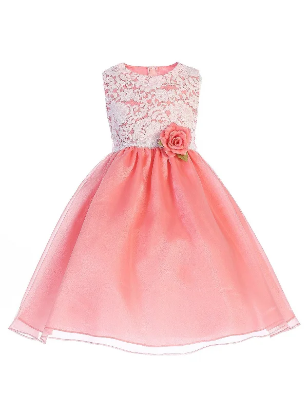 Women's Relaxed Clothes Unleash Your Trendy Side Big Girls Coral Floral Lace Easter Flower Girl Dress 7-10