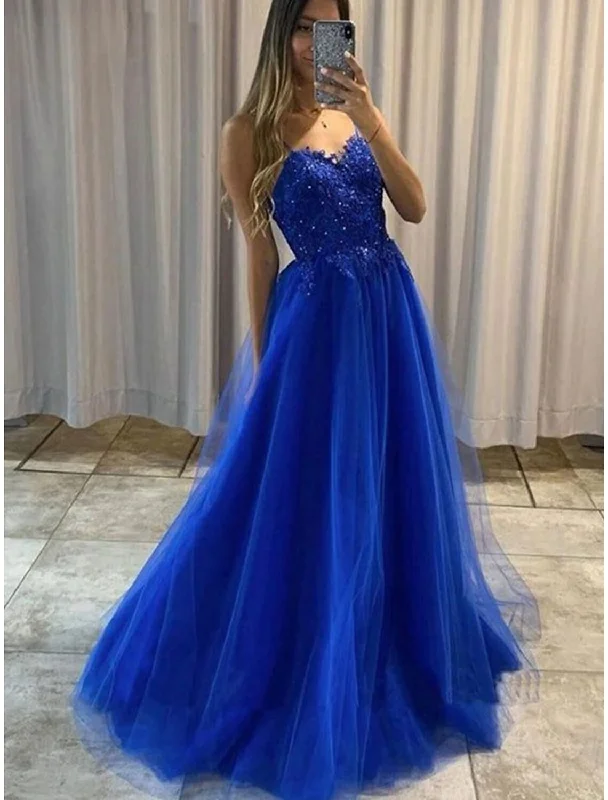 Women's Festive Attire Signature Style Essentials A-Line Prom Dresses Princess Dress Formal Floor Length Sleeveless Sweetheart Detachable Tulle Backless with Pleats Beading Appliques