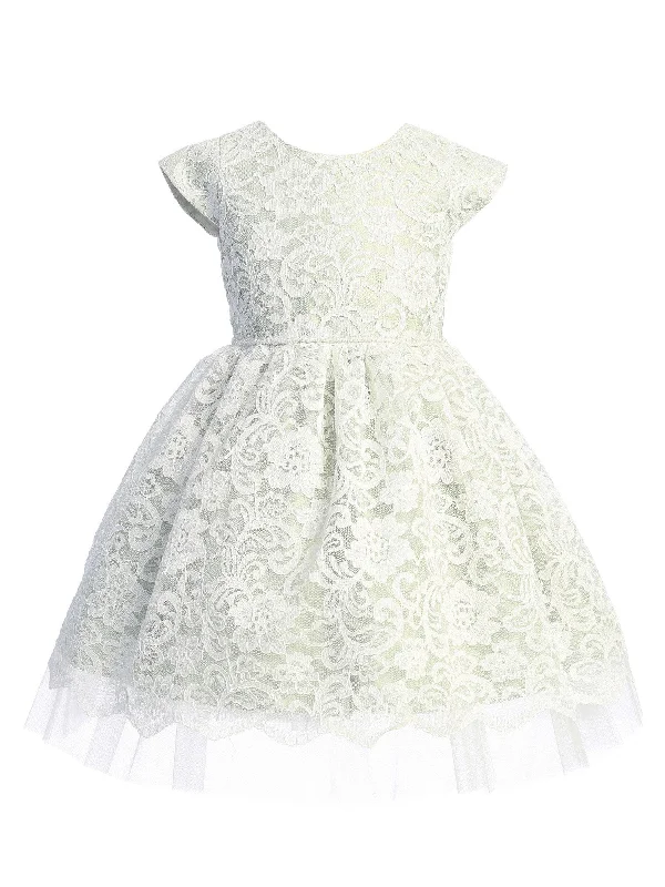 Women's Resort Apparel Forward Trendsetter Big Girls Sage Pearl Trim Floral Lace Crystal Tulle Junior Bridesmaid Dress 7-16