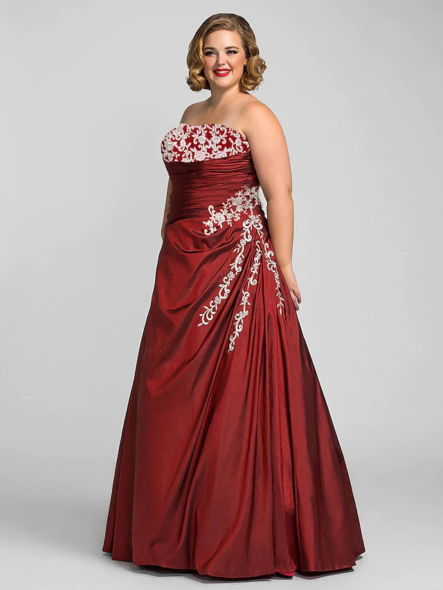 Women's High-Fashion Outfit Hot Brand Discounts Plus Size Prom Formal Evening Dress Strapless Sleeveless Floor Length Taffeta with Beading Appliques