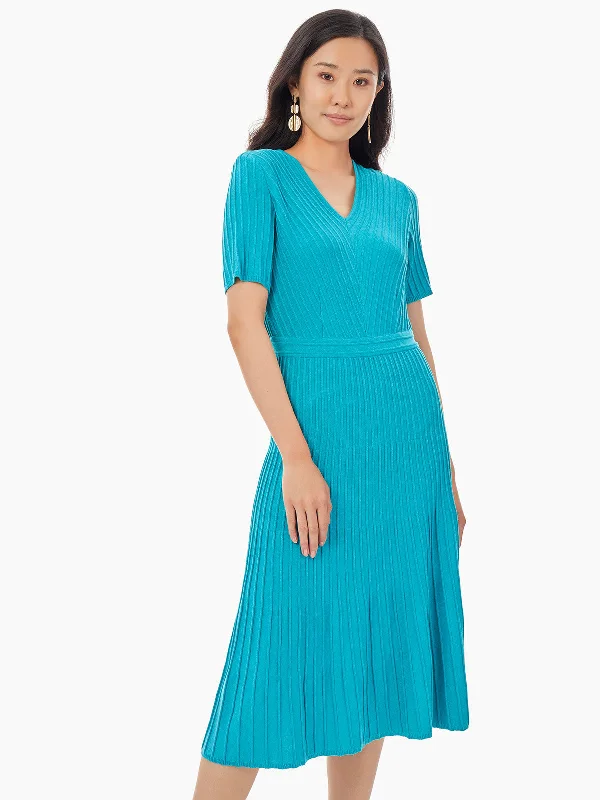 Timeless Women's Clothing Big Discounts Textural Stripe A-Line Soft Knit Midi Dress