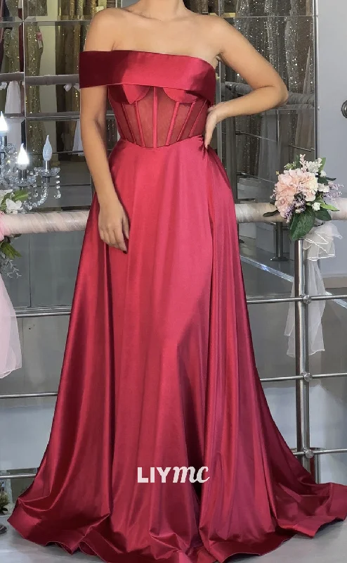 Stylish Women's Attire Seasonal Trend LP1976 - Asymmetrical Straps A-Line Pleated Sleek Satin Prom Dress