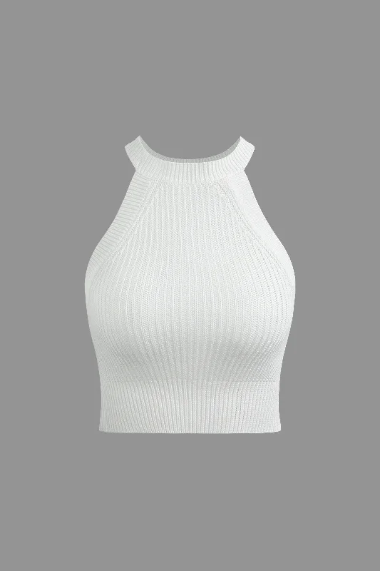 Women's Vintage Clothes Feminine Grace Knit Solid Crop Tank Top