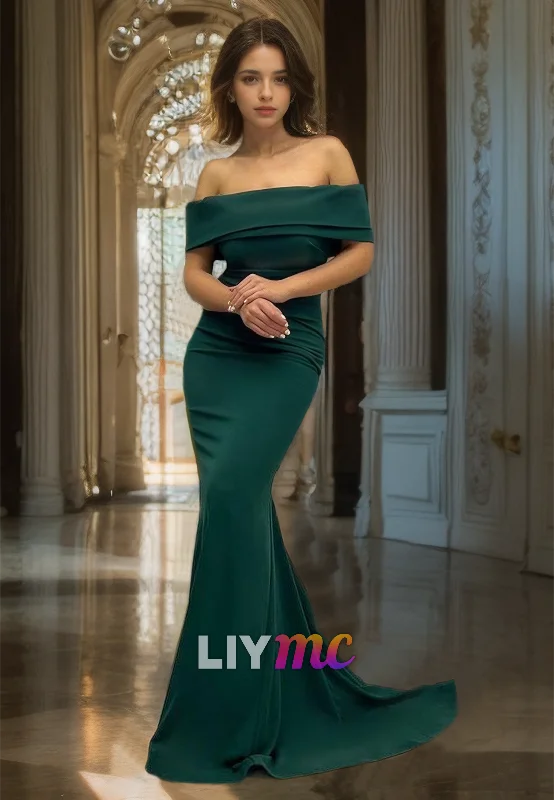 Classic Clothes For Women Special Offer LP694 - Mermaid/Trumpet Off Shoulder Elastic Satin Long Semi Formal Dress