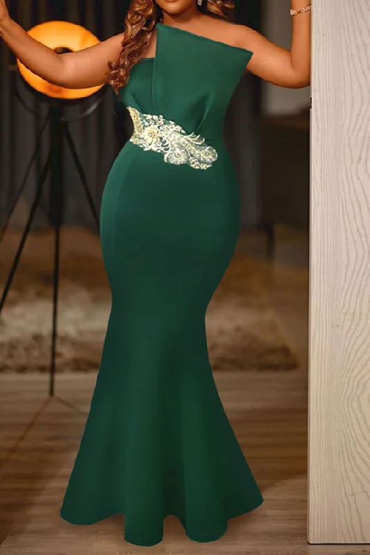 Charming Women's Outfit For Special Occasions Seasonal Sale Green Elegant Fishtail Maxi Dress