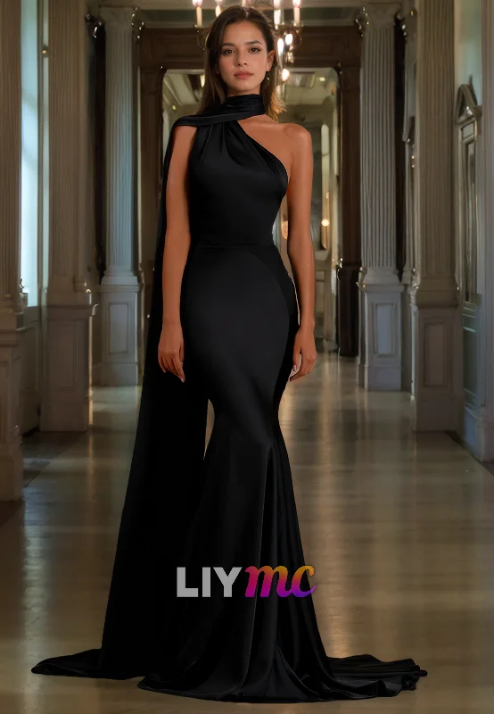 Women's Holiday Clothes Cutting Edge Fashion LP514 - Mermaid/Trumpet One Shoulder Satin Long Prom Evening Dress