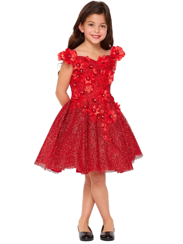 Women's Plus-Size Apparel Stupidly Low Prices Bliss Big Girls Red 3D Floral Applique Junior Bridesmaid Dress 8-16